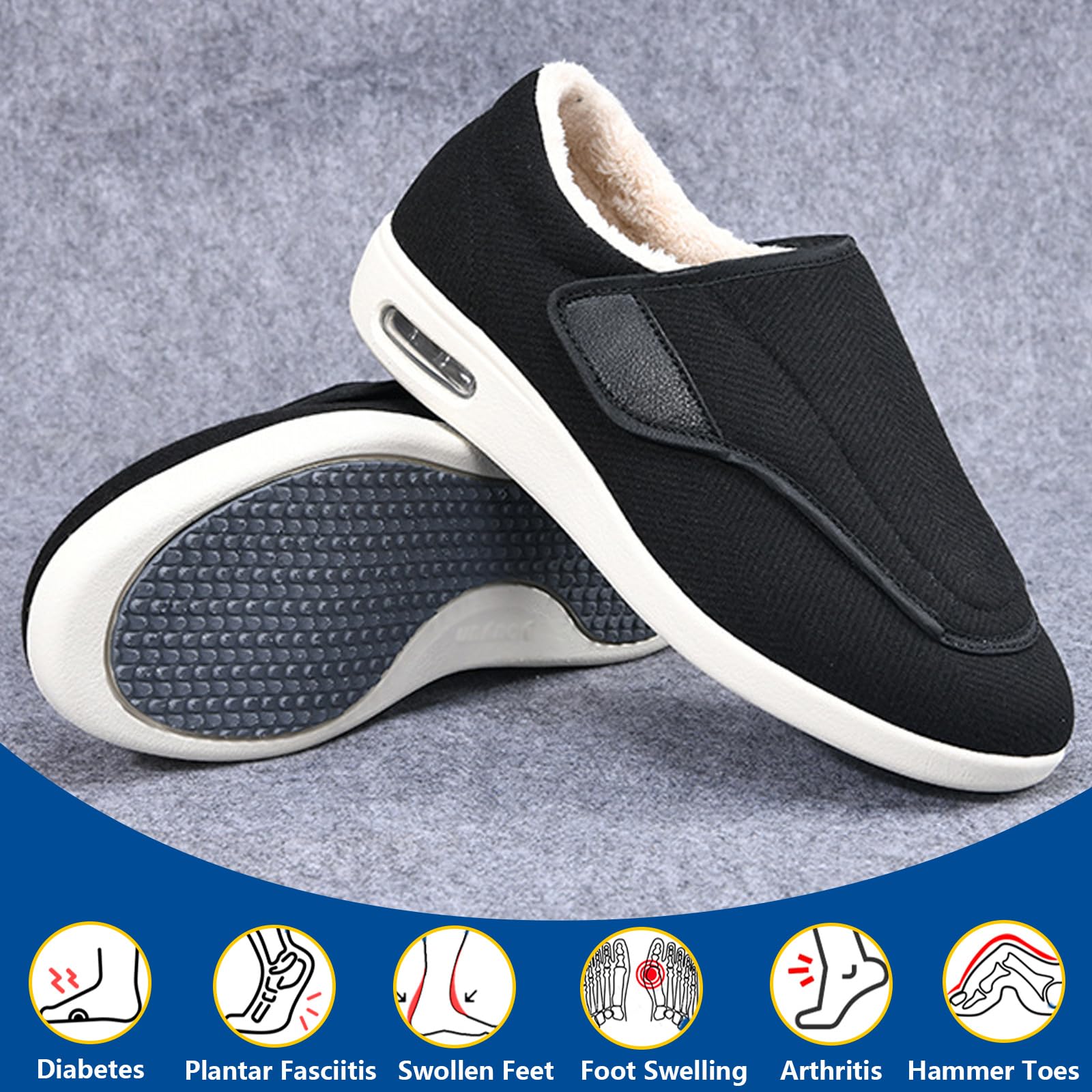 bumuam Zapatos para diabéticos para pies hinchados,Ajustable Zapatos Turgente Pies Pantufla, Anciano Cómodo Botas, Diabético Obesidad Zapatillas EU 40.5(26.5cm/10.4in)