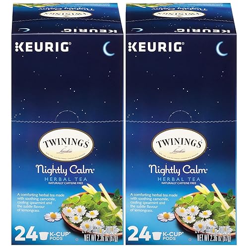 Twinings Nightly Calm Té de hierbas, naturalmente sin cafeína, cápsulas K-Cup de una sola porción para Keurig, 24 unidades (paquete de 2)