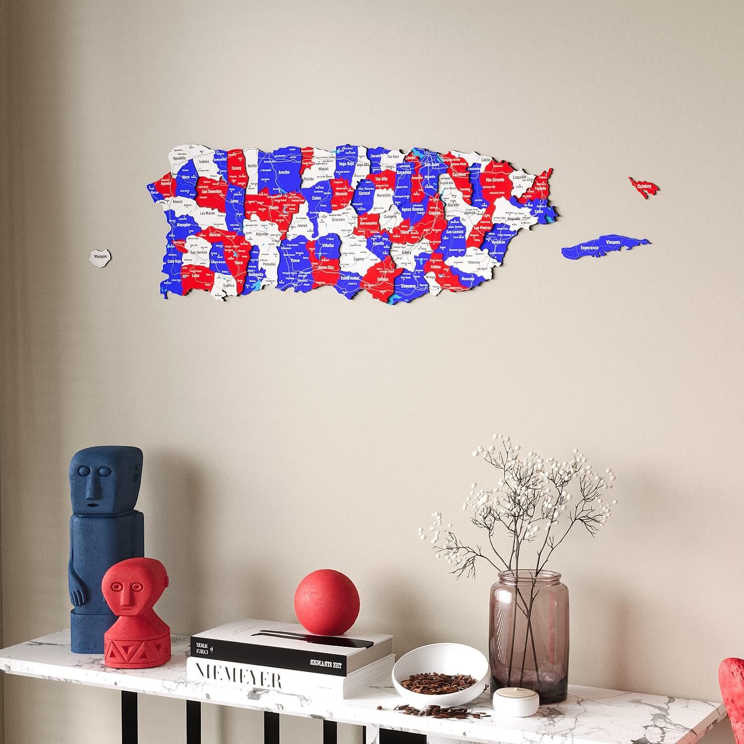 Colorfull Worlds Multilayered 3D Wooden Puerto Rico Wall Map Decor