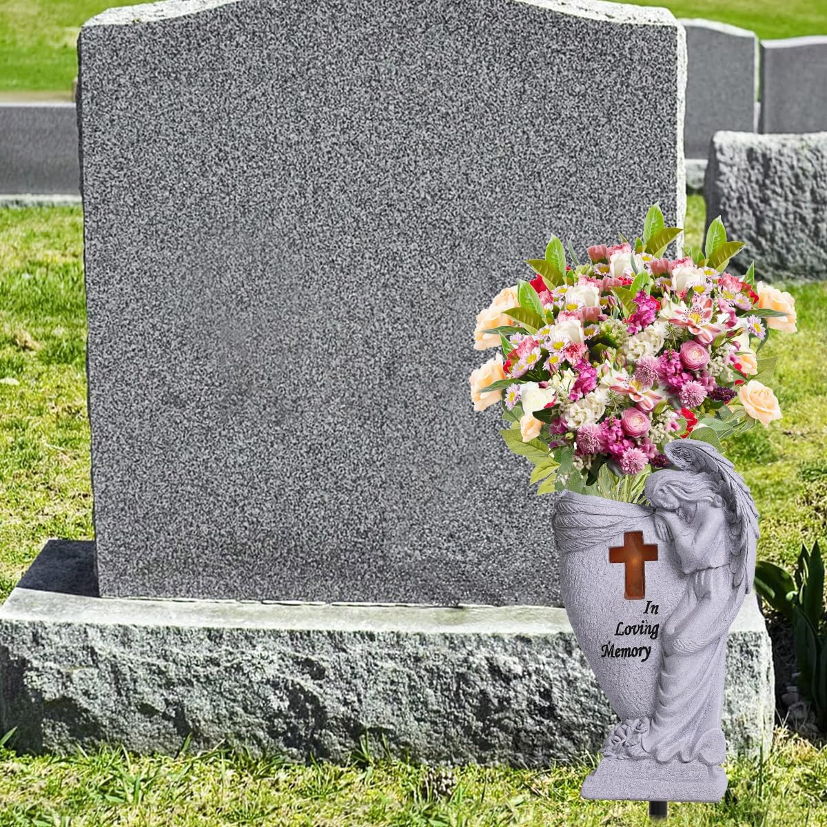 Cemetery Decorations for Grave,Cemetery vases for Grave,Decoration for Graves,Garden Angel,Cemetery vase with led,Family Garden Memorial Statue Funeral Gift,Angels Solar Lights.