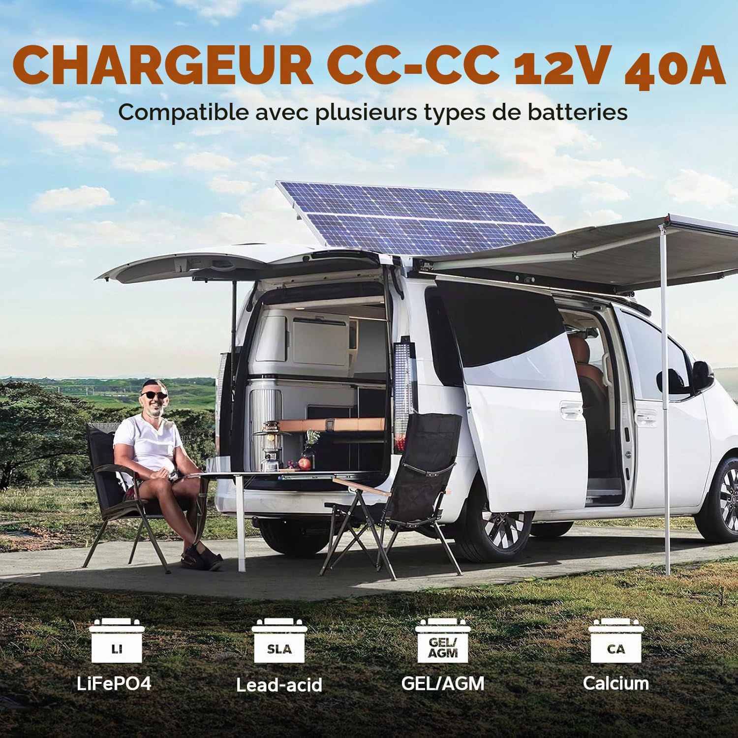 LiTime Type-C Chargeur Rapide 12V 40A DC to DC Chargeur de Batterie Convient Aux Batteries 12V Au Lithium Fer Phosphate, Plomb Acide, SLA, Gel, AGM, Calcium