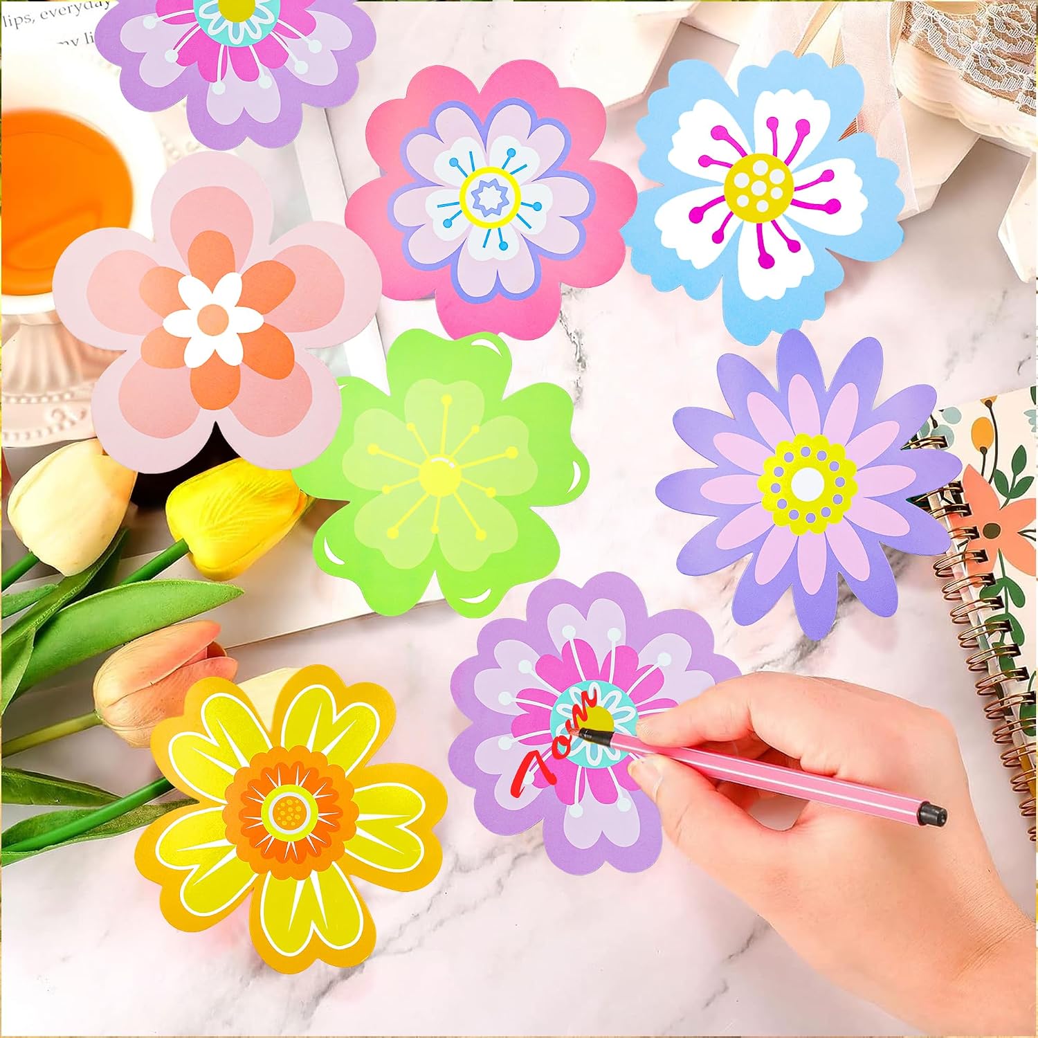 54 Pcs Spring Flower Cutouts Paper Flowers Decorations for Spring Bulletin Board, Double Printed Cardstock Flowers Home School Office Classroom Decor