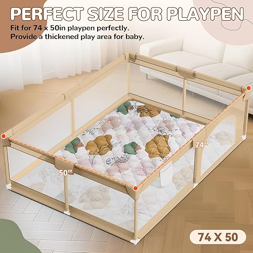 Miniatura 2 de Tapete de juego para bebé de 74 x 50 pulgadas, tapete para bebés de 6 a 12 meses, antideslizante, seguro y para gatear, tapete de juego plegable de