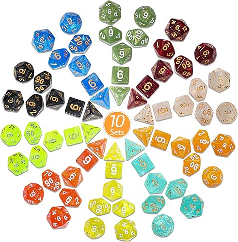 Vista 25 de CiaraQ Juego de dados poliédricos – Dados de juego de rol DND para juegos de mesa RPG de Calabozos y Dragones, multicolor, 70 piezas