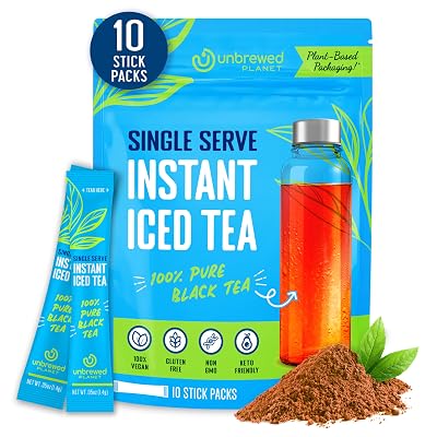 Unbrewed Planet Instant Iced Tea – 100% Pure Black Tea – 10 Single Serve Stick Packs – Unsweetened – Vegan – Gluten Free – On-the-Go for Travel, Work, Outdoors