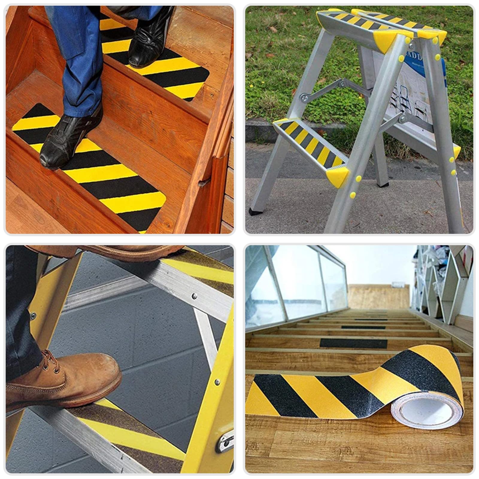 Cinta de seguridad antideslizante, Paquete de 2 cintas antideslizantes for escaleras, cinta de agarre antideslizante de seguridad impermeable for exteriores/interiores(Black+Yellow,2Pack 4"x33')