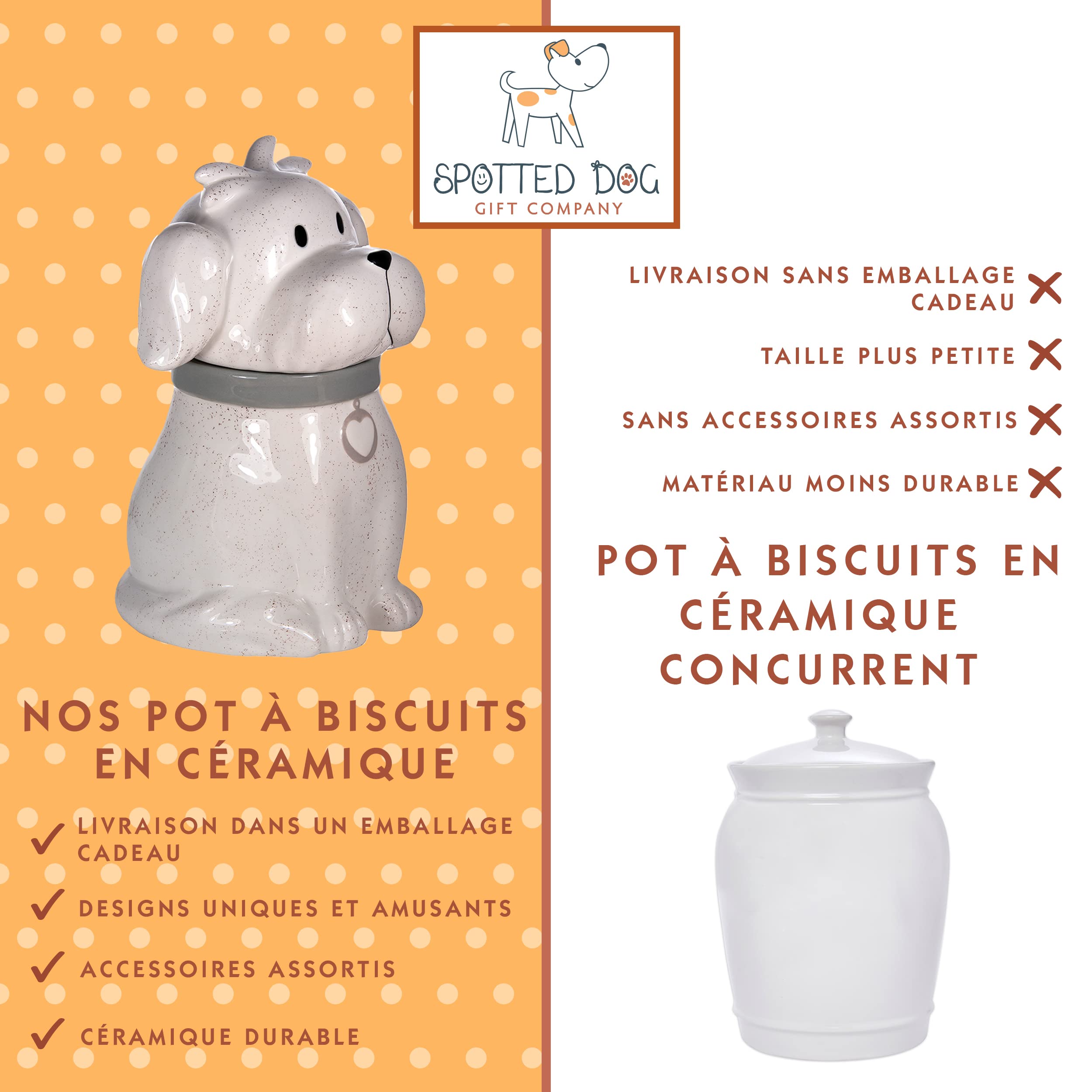 SPOTTED DOG GIFT COMPANY Boîte à Biscuit en Céramique, Grand Bocal de Conservation pour Cookies Bonbons ou Chien Friandises, Mignon Cuisine Article, Cadeau pour Chiens Amoureux, Blanc 1450ml