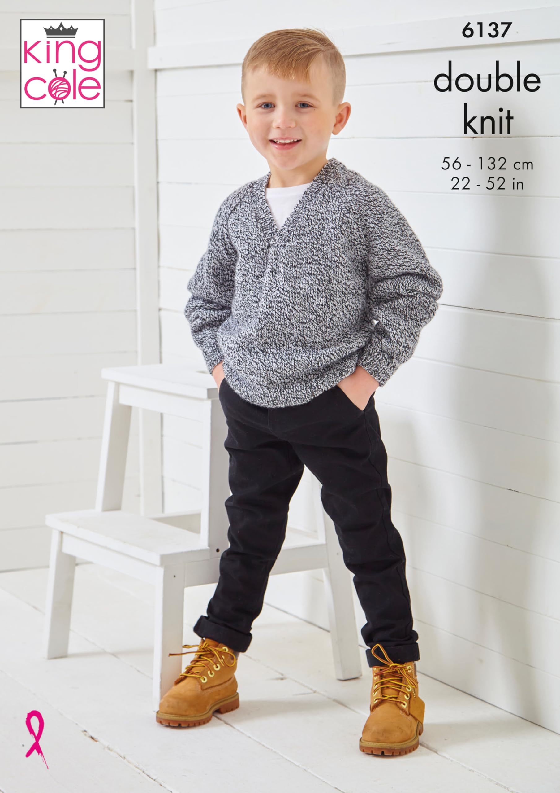 King Cole Men’s & Children's Knitting Pattern Double Knit Sweaters (6137), 22” – 52” (56 cm – 132cm) Chest