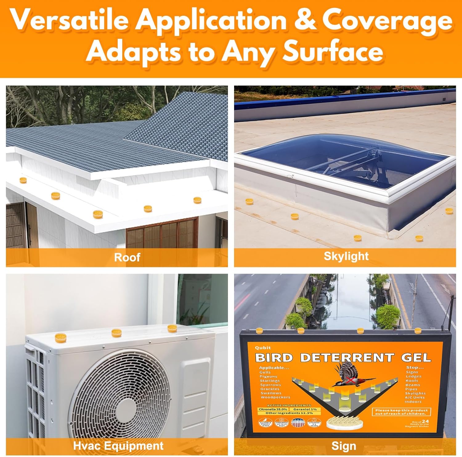 QUBIT Bird Optical Repellent Gel 24 Pack - Natural MultiSensory Discs - Effectively Repel Nesting Birds Like Pigeons & Sparrows from Balcony, Porch, Roofs & Decks