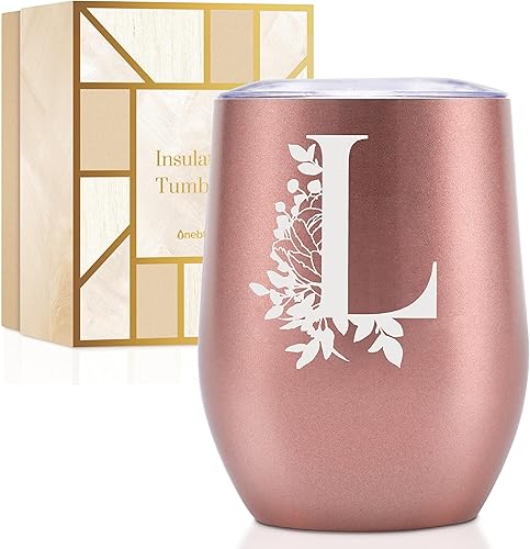Onebttl Vasos personalizados con tapas para mujer, taza de café con monograma con iniciales, regalos para ella, niñas, damas de honor, amigas,