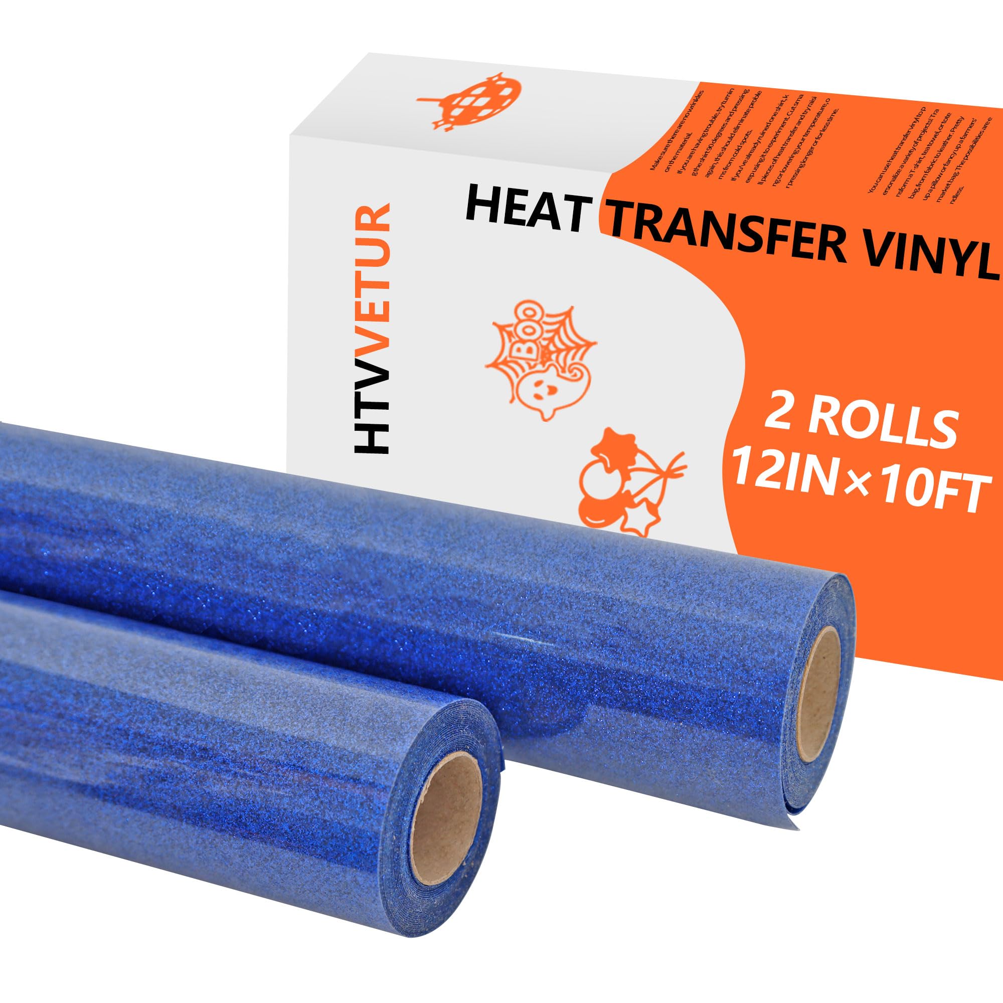 HTVVETUR Vinilo termotransferible con purpurina azul real, 2 rollos de vinilo termotransferible con purpurina para camisas, vinilo termoadhesivo para camisas, vinilo para planchar para camafeo, fácil