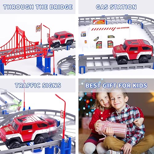 Miniatura 6 de Juego de carreras de vehículos con ranura para coche, juego de carril eléctrico, juguetes montados, juego de carretera, regalos para niños y niñas