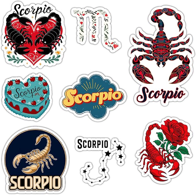 Scorpio Zodiac Sign Stickers, Astrology Stickers for Water Bottle and Laptop - Zodiac Party Favors & Decorations, Waterproof Vinyl Decals, Gifts for Women & Men