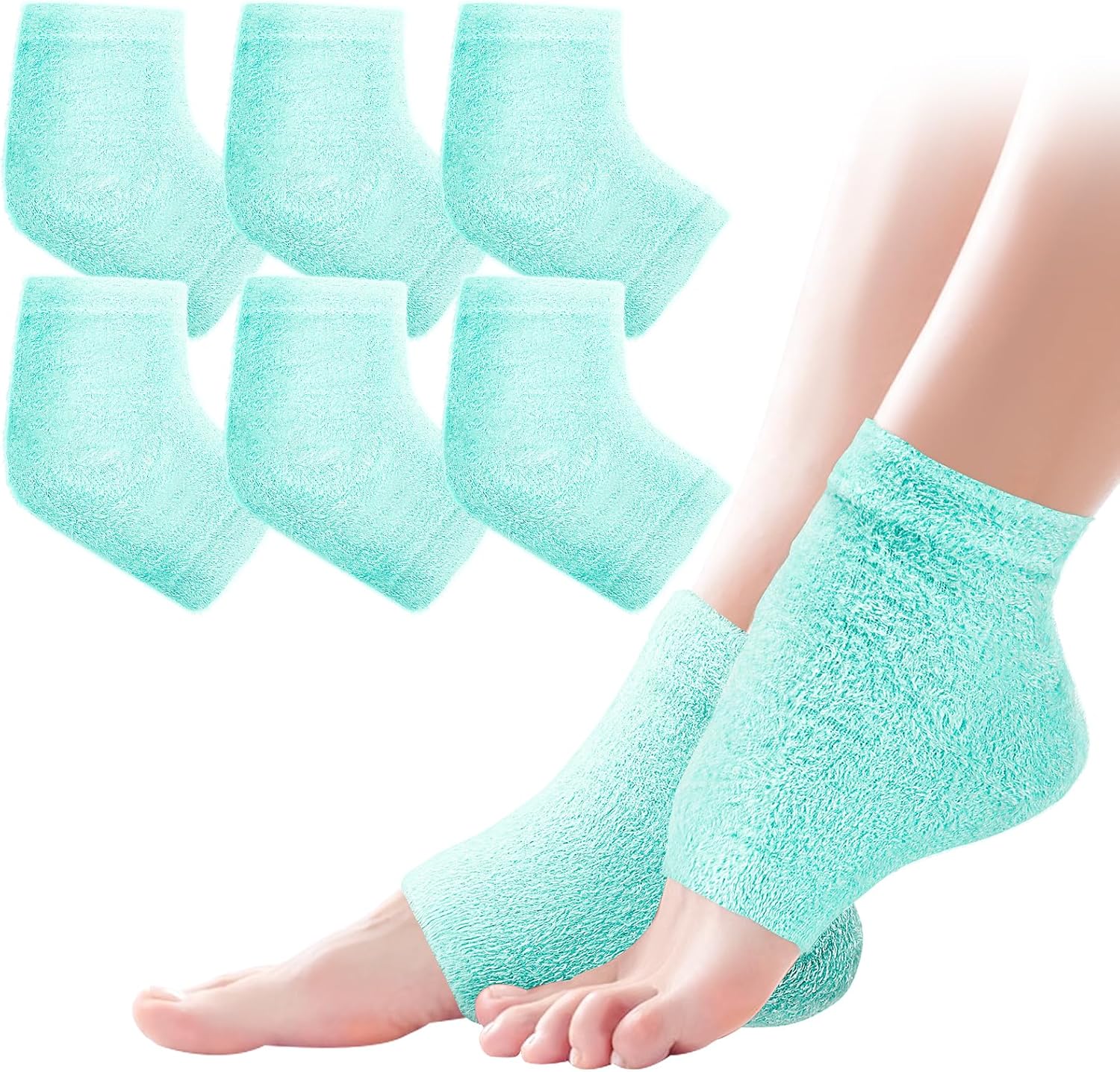 3 Pairs Fuzzy Moisturizing Heel Socks for Dry Cracked Feet Women, Cracked Heel Repair, Cracked Heel & Dry Foot Treatment (Mint Green)