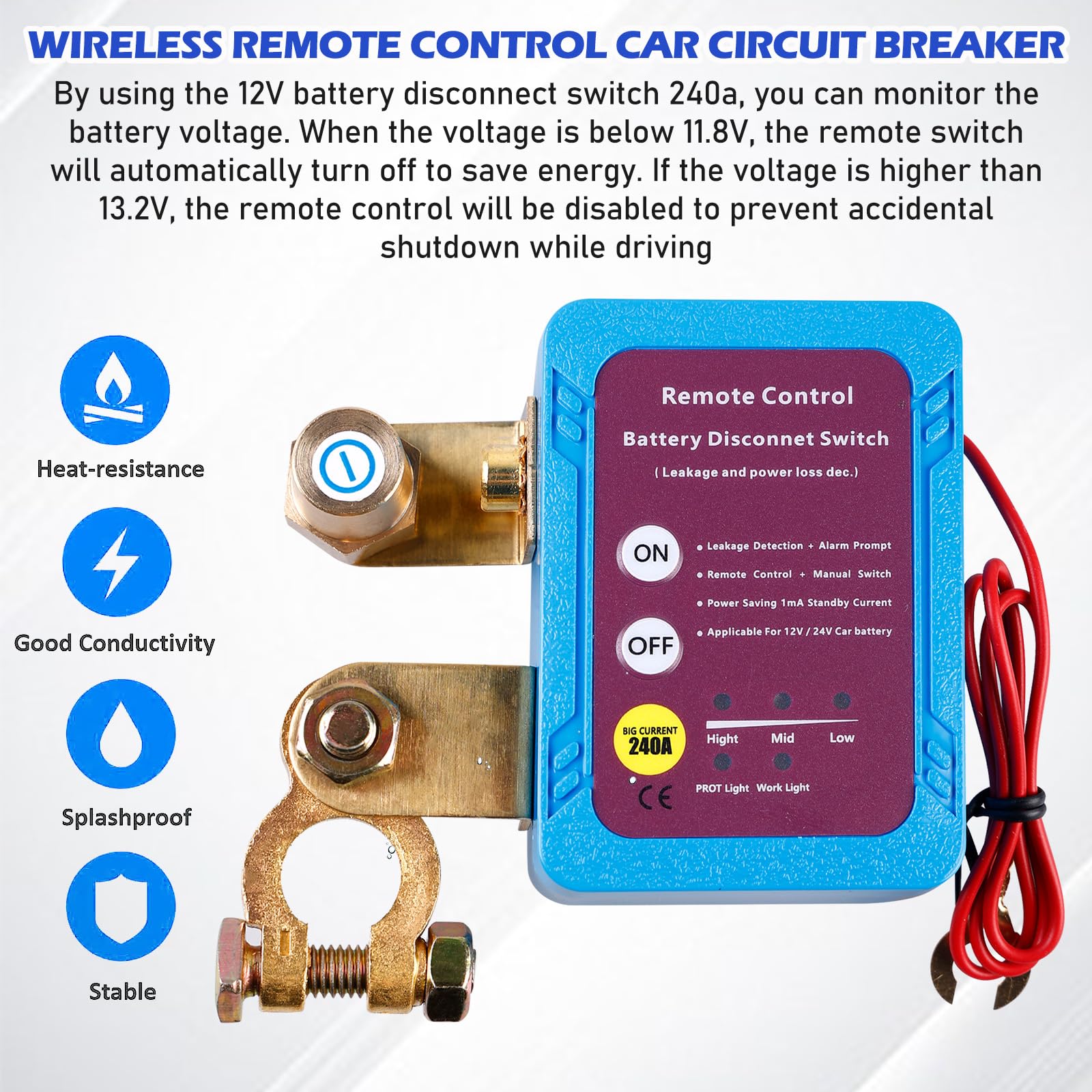 Coupe-circuit sans fil pour voiture télécommandé, 12V, 240A, interrupteur coupe-batterie antivol, arrêt automatique, protection de batterie 12V pour voiture, VR, VTT, camion