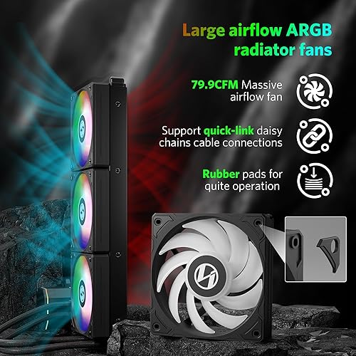 Miniatura 4 de LIAN LI ALC360 AIO Cooler 14.173 in Radiador líquido CPU Cooler RGB todo en uno Sistema de refrigeración de agua, ventiladores PWM de 0.118 x 4.724