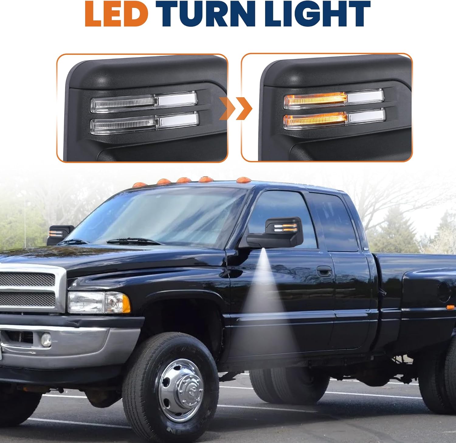 KUIPERAUTO Pair Black Power Heated Towing Mirrors Compatible for 2009-2018 Dodge Ram 1500 ( 19-24 Classic Only)/ 2010-2018 2500 3500 Bar Light