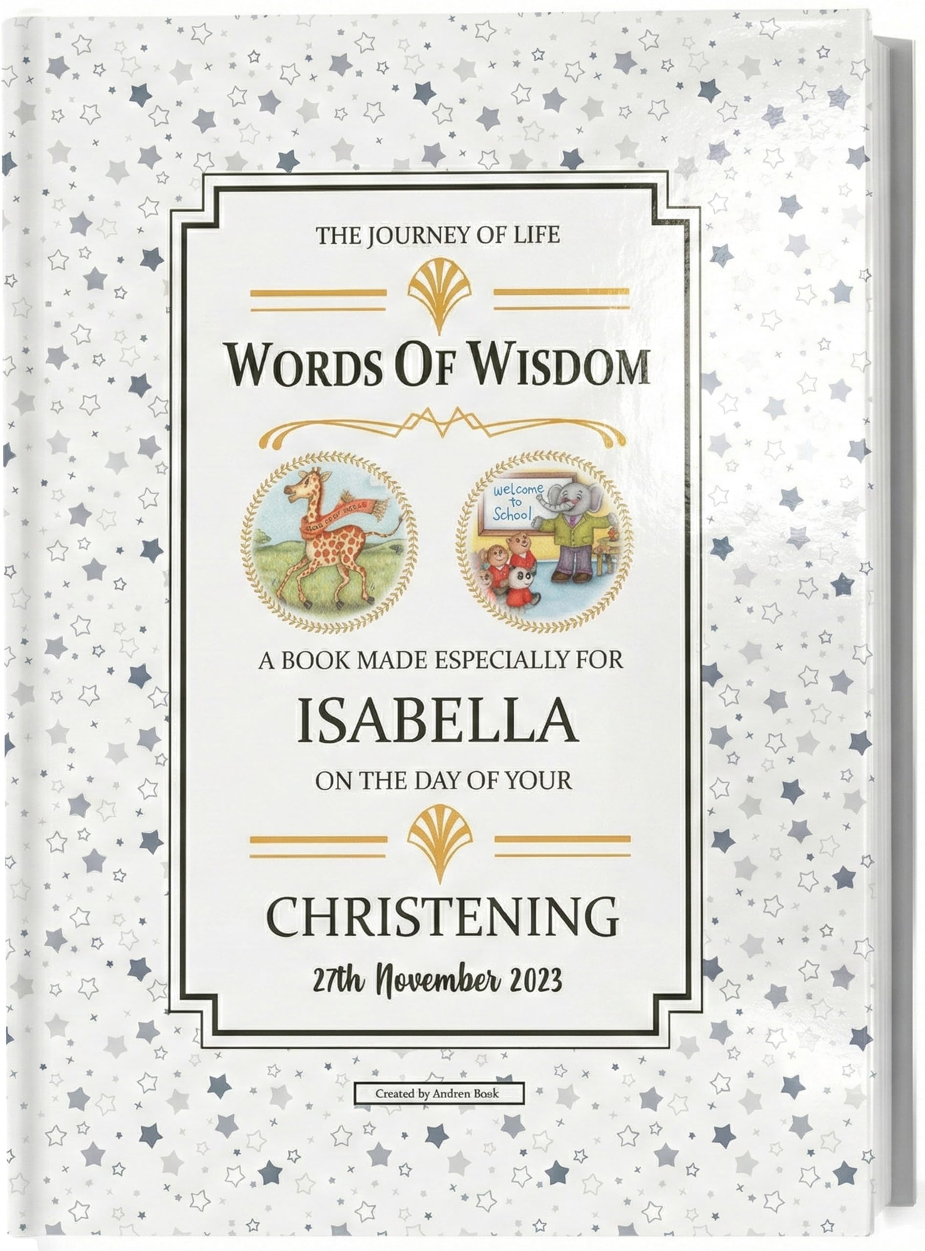 Customised Christening Gift. Add Baby Name, Date and Message. Personalised Words of Wisdom Book. A Special Memory Keepsake.