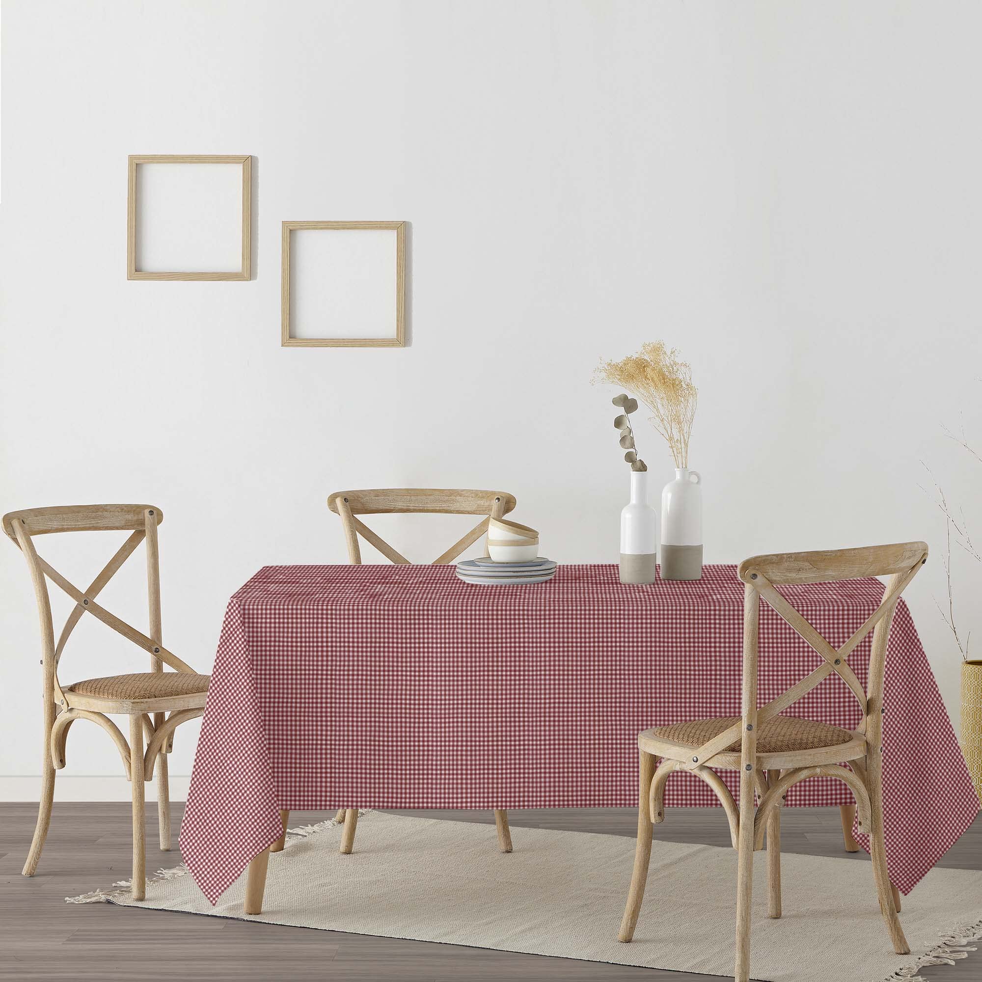 BELUM | Mantel resinado Antimanchas 50-03, Mantel Cuadros Vichy tamaño; 300x155 cm, Mantel Antimanchas NO Hule, Mantel Vichy Rojo, Mantel Tejido 100% algodón orgánico