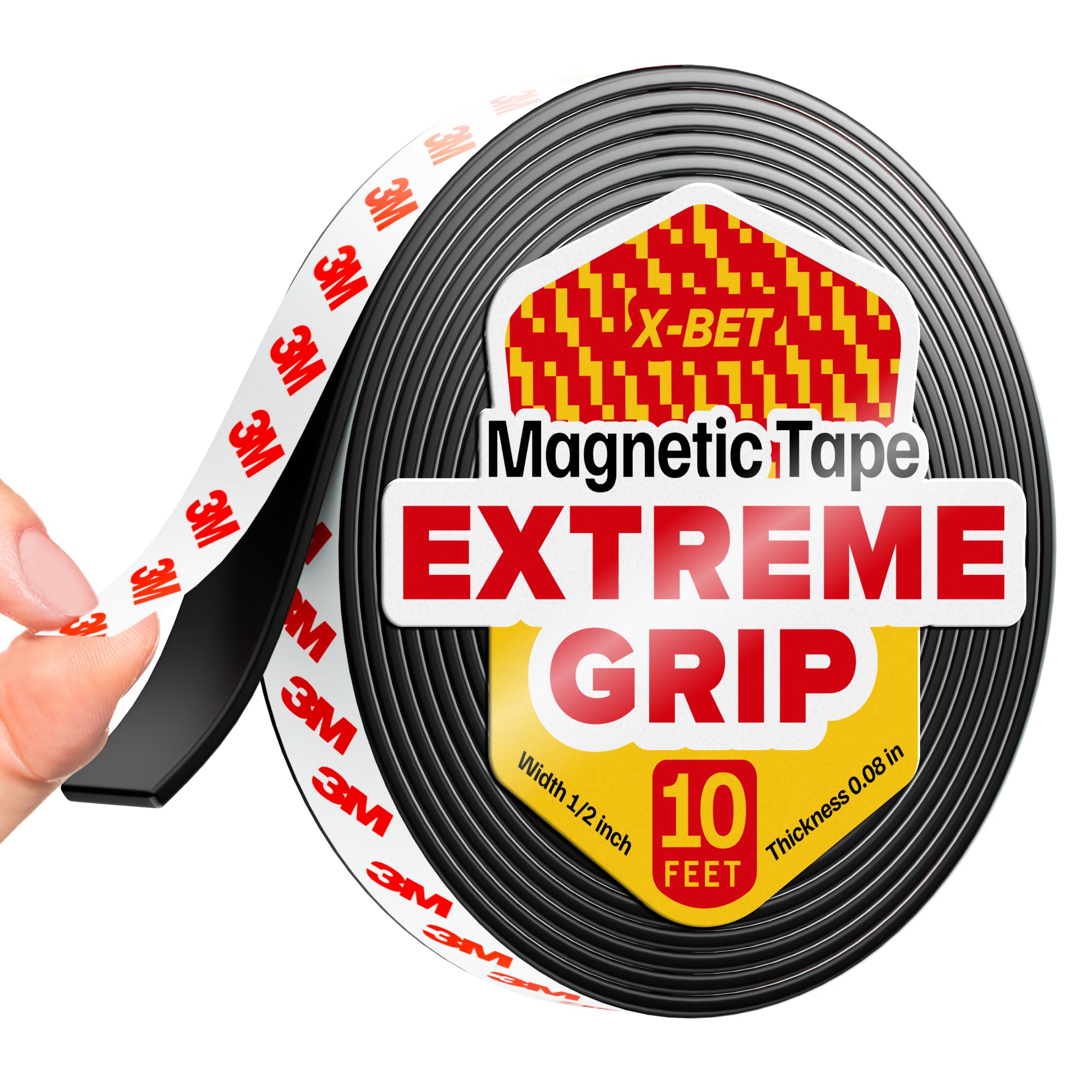 Super Sticky Magnetic Tape (10 feet x 1/2 inch) - Stong Magnet Strip with Adhesive Backing for DIY & Crafts - Easy to Cut and Mount on Fridges, Whiteboards & More