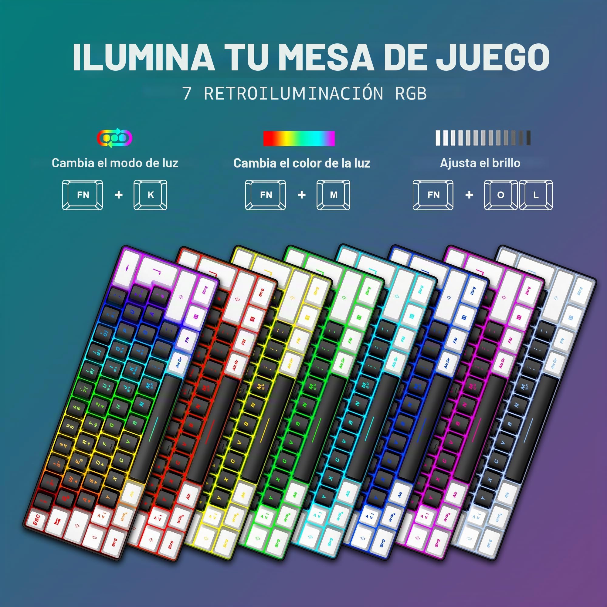 RedThunder Teclado Mecánico Alámbrico Gaming 60%,Retroiluminación RGB Dinámica,Ratón Celular Ligero de 7200 dpi,Teclado Ultra-Compacto 62 Teclas,Disposición AZERTZ DE,para PC/PS5/Xbox (Negro-Blanco)