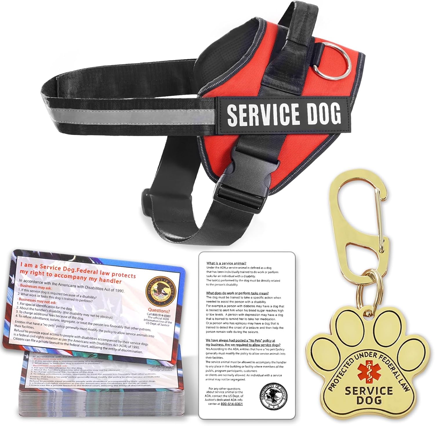 Service Dog Accessory Set: Vest, ID Tag, ADA Cards & Harness