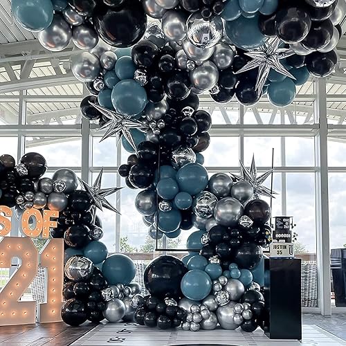 Miniatura 10 de Kit de arco de guirnalda de globos negros y morados, morado oscuro, negro con 2 globos de papel de aluminio de estrella, globos de látex negros y