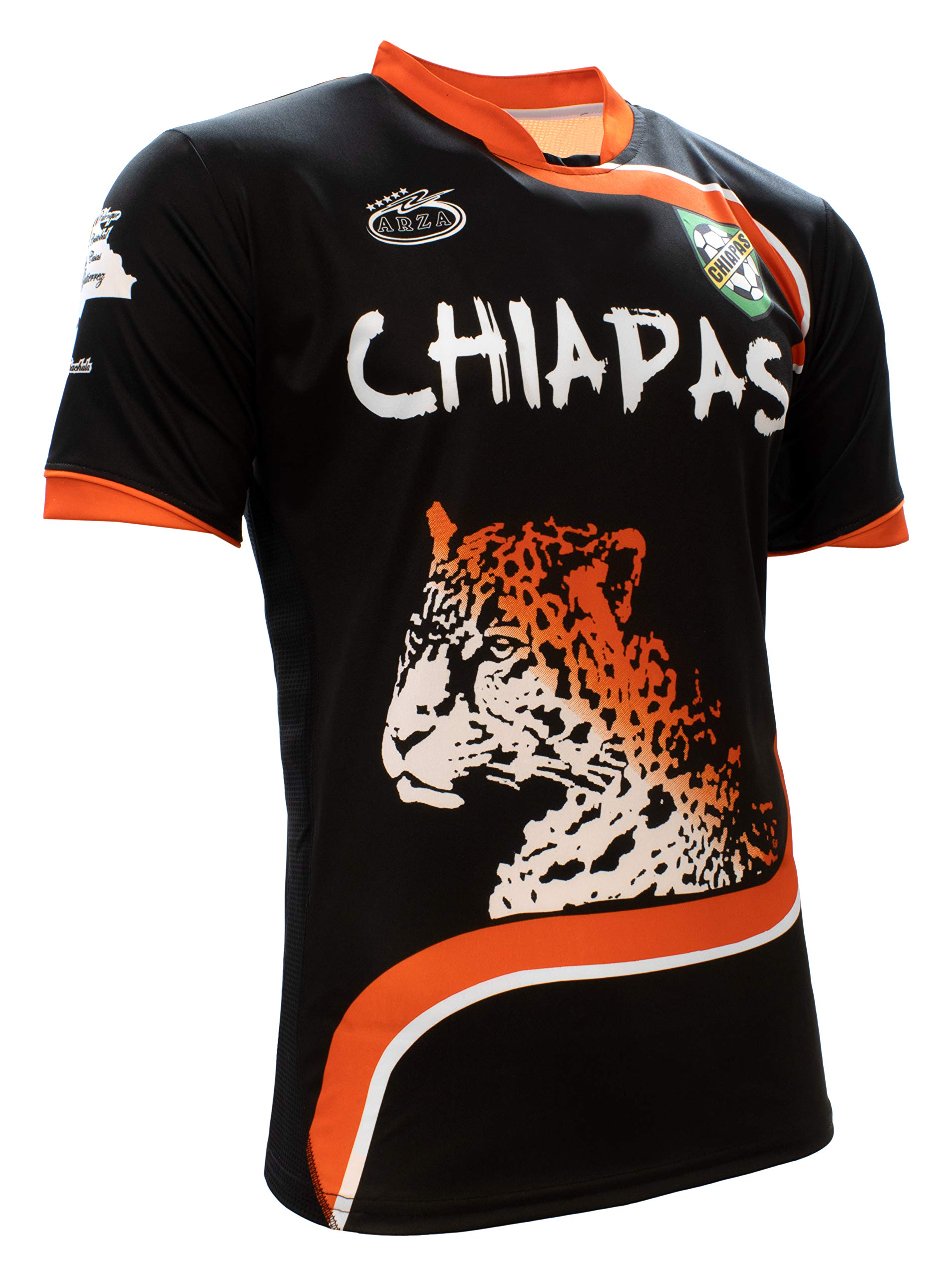 Chiapas Mexico Fan Soccer Jersey Short Sleeve Orange and Black (US, Alpha, Medium, Regular, Regular, Black)