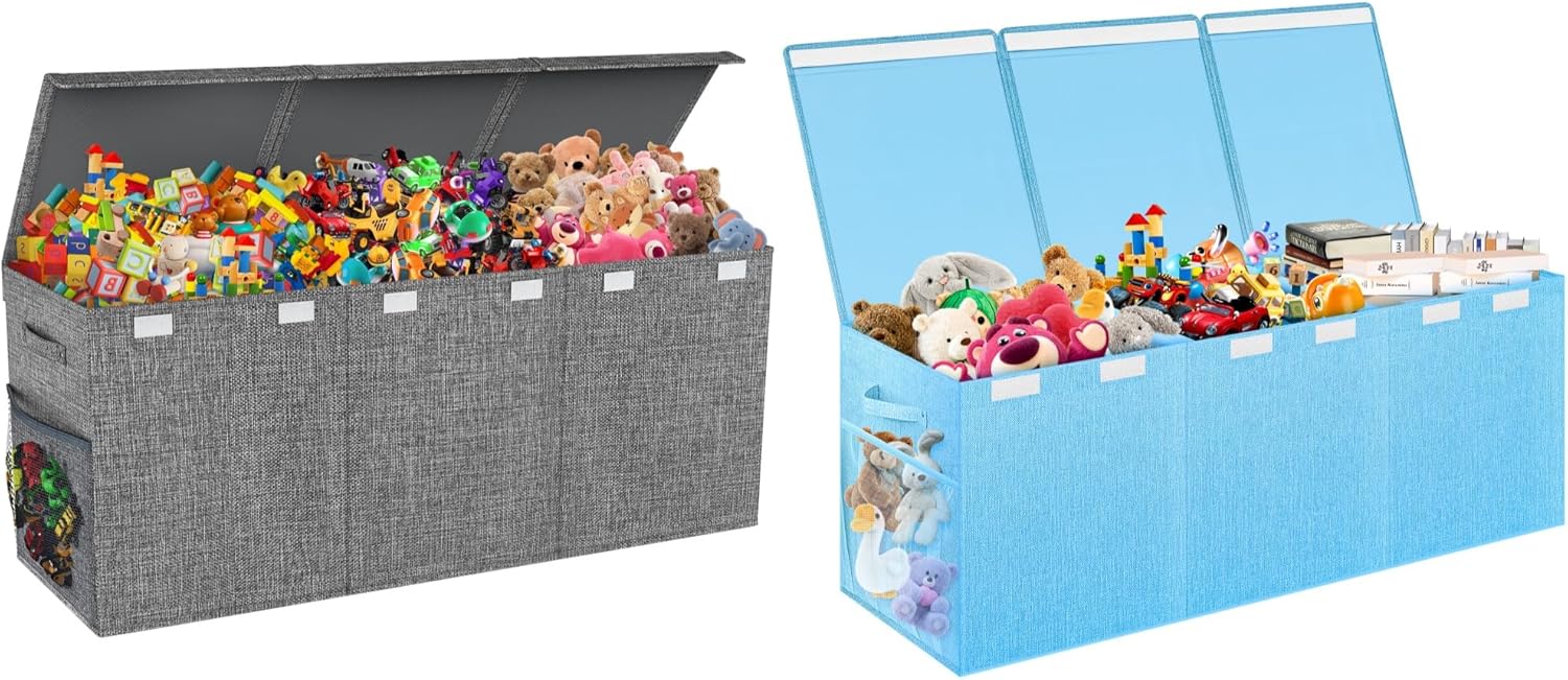 Gray Extra Large Toy Storage & Blue Large Toy Box, Toy Storage Bins Toy Chest Toy Box for Living Room, Playroom, Nursery