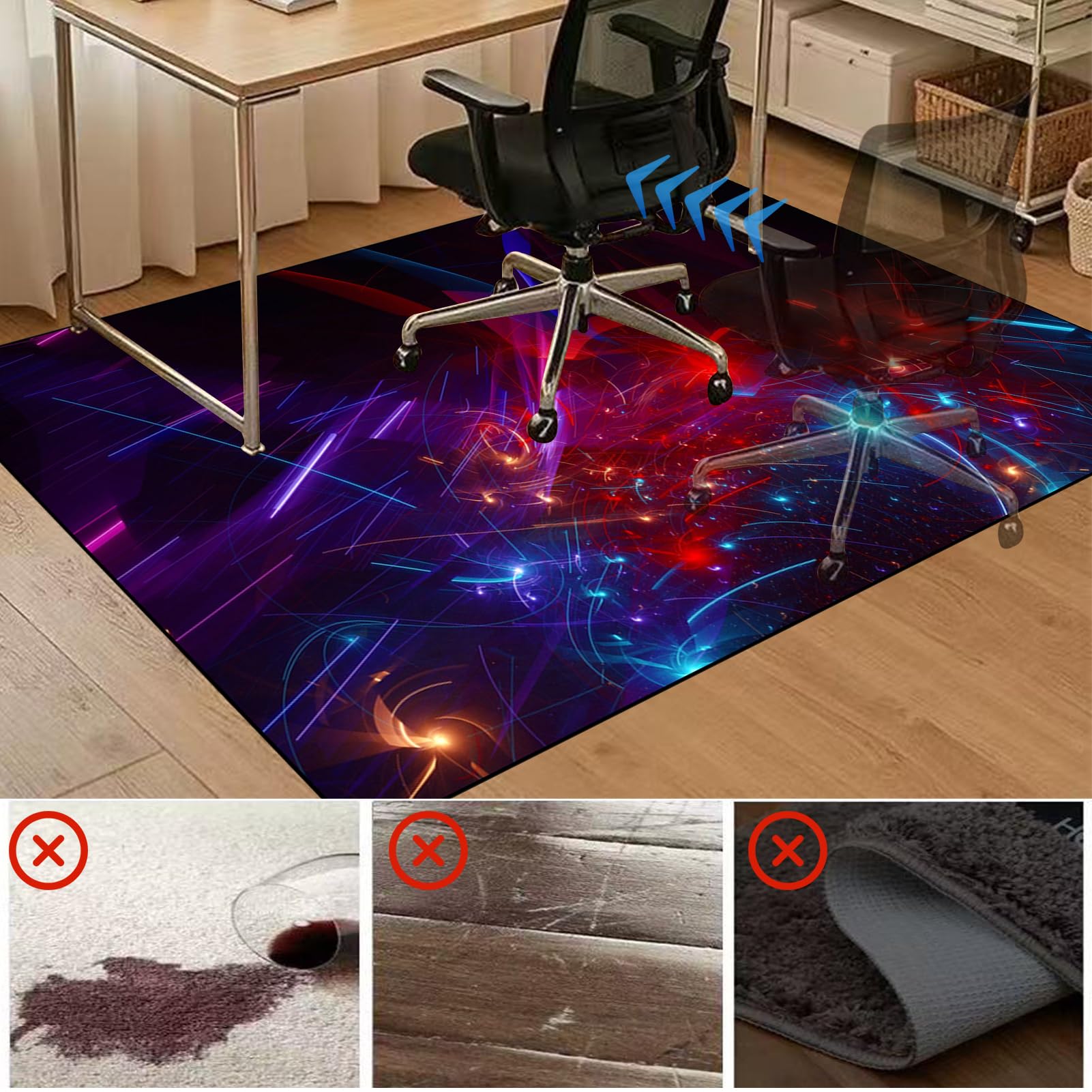 Gaming Bodenschutzmatte, Schreibtischstuhl Unterlage, Gaming Stuhlmatten, Bürostuhl Unterlage, Stuhlmatte für Hartholzböden, 70 x 100 cm Bodenschutzmatte Teppich Unterlage-Kratzfest für Hartböden