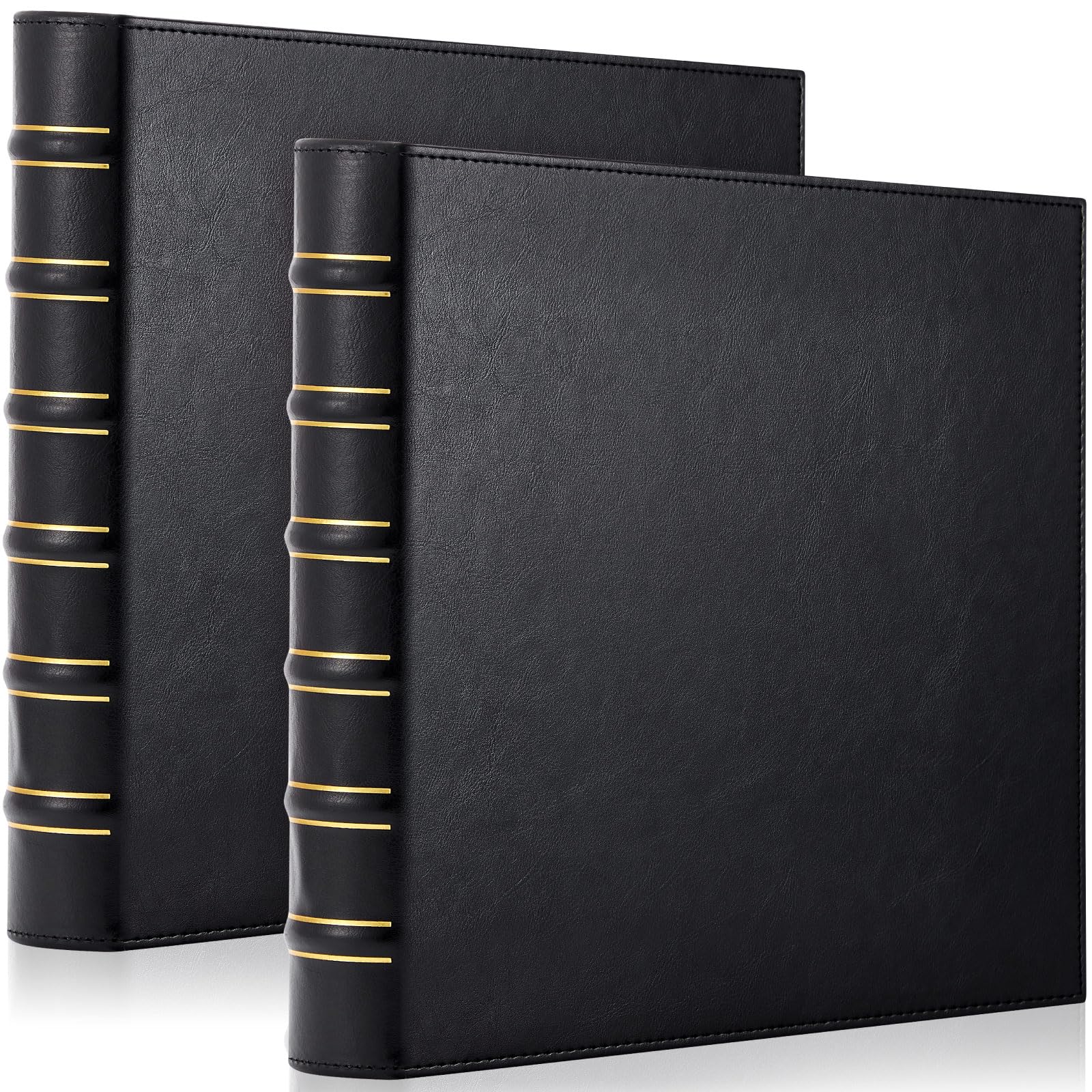 ReliThick 2 Pcs Vintage Hardback Leather 3 Ring Binder, 1 Inch D Rings Holds 200 Sheets, Professional Binder Organizer, Planner, for School and Office Supplies(Black)