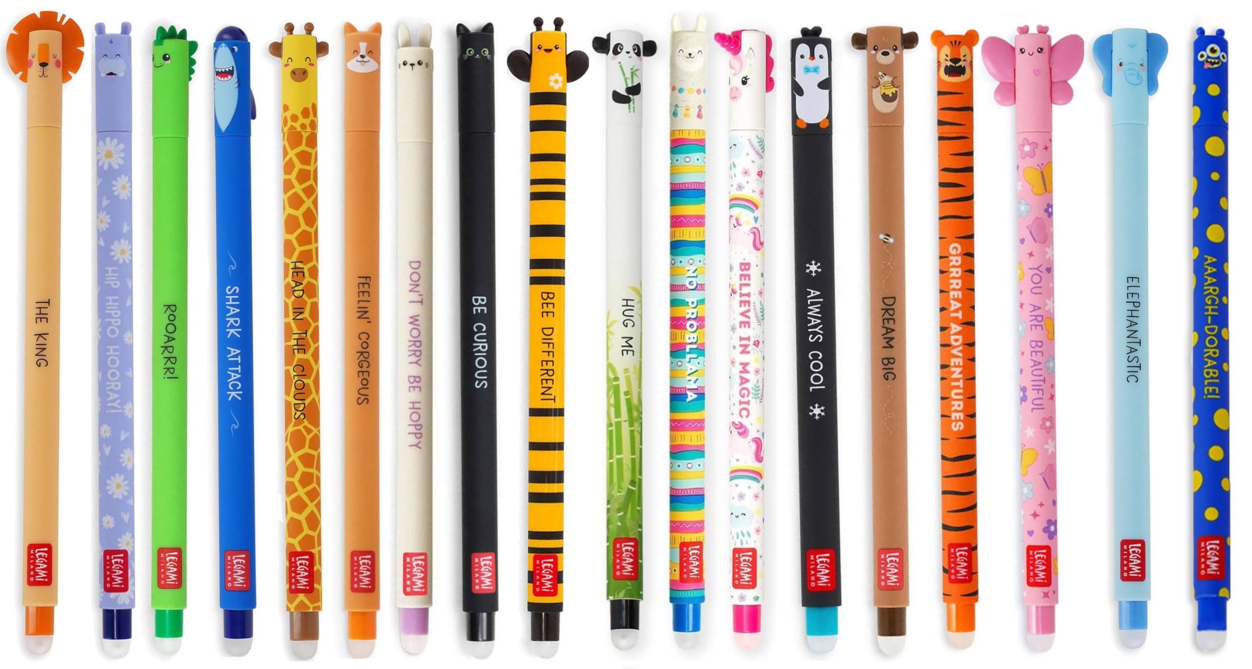 LEGAMI Bolígrafos de gel borrables con tinta de borrado termosensible, varios colores de tinta y diseños de barril, punta de 0,7 mm, diseño de animales, juego de 18 bolígrafos