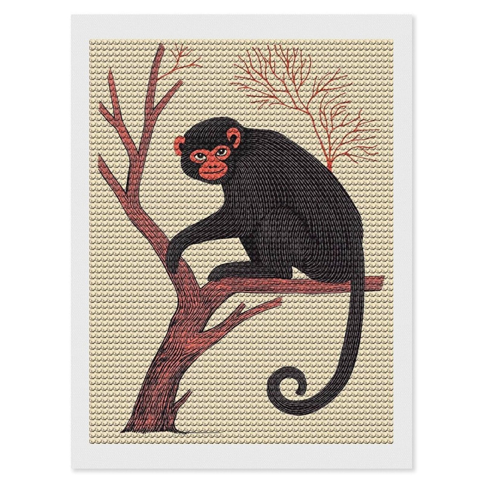 Junmoney Black Monkey on Branch DIY Diamond Art Canvas Kit 12"x16", Decorate Your Room, Sparkling Round Gems, Fun Craft Experience, Farmhouse Decor