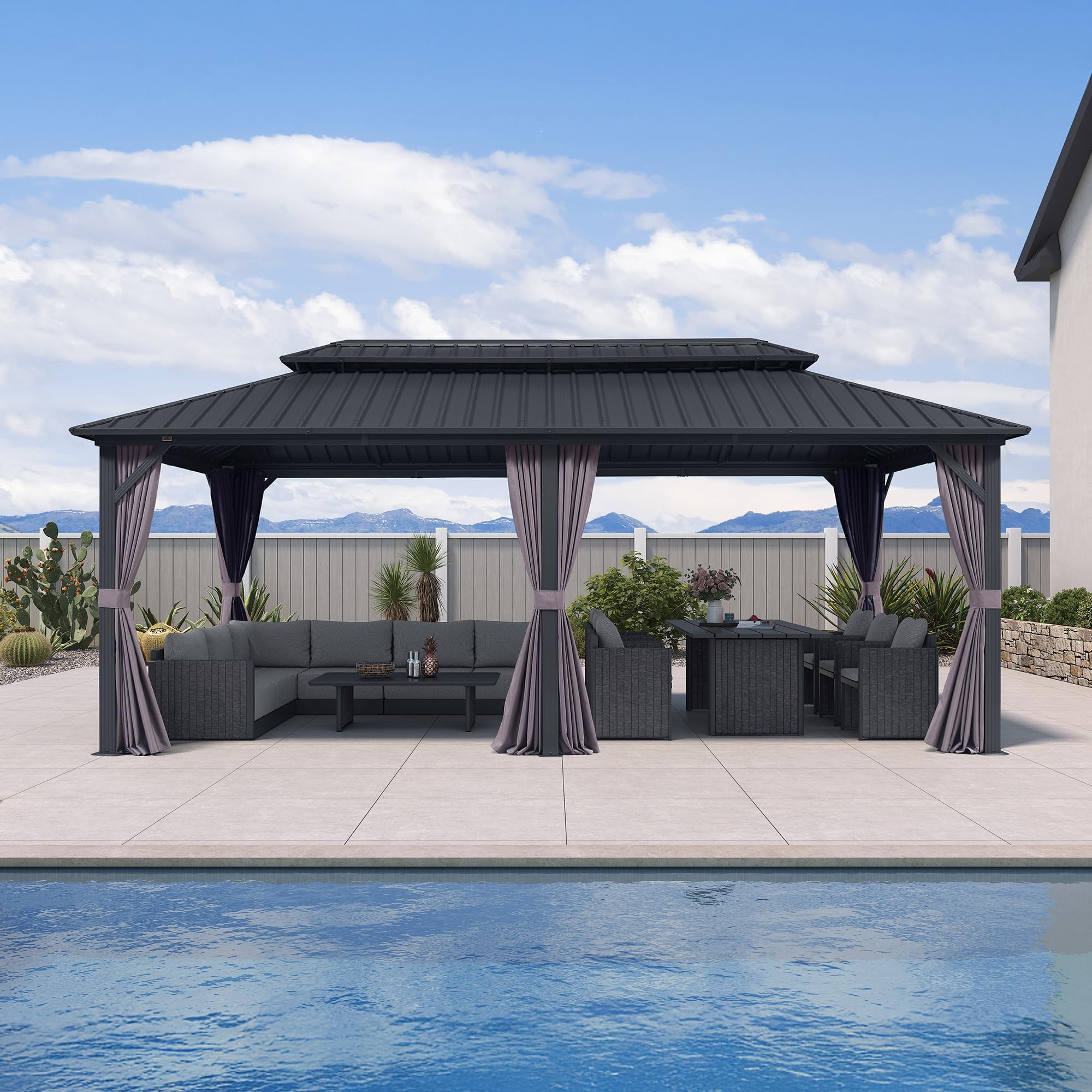 PURPLE LEAF Outdoor Patio Hardtop Gazebo 10' x 20' with Double Roof, Grey