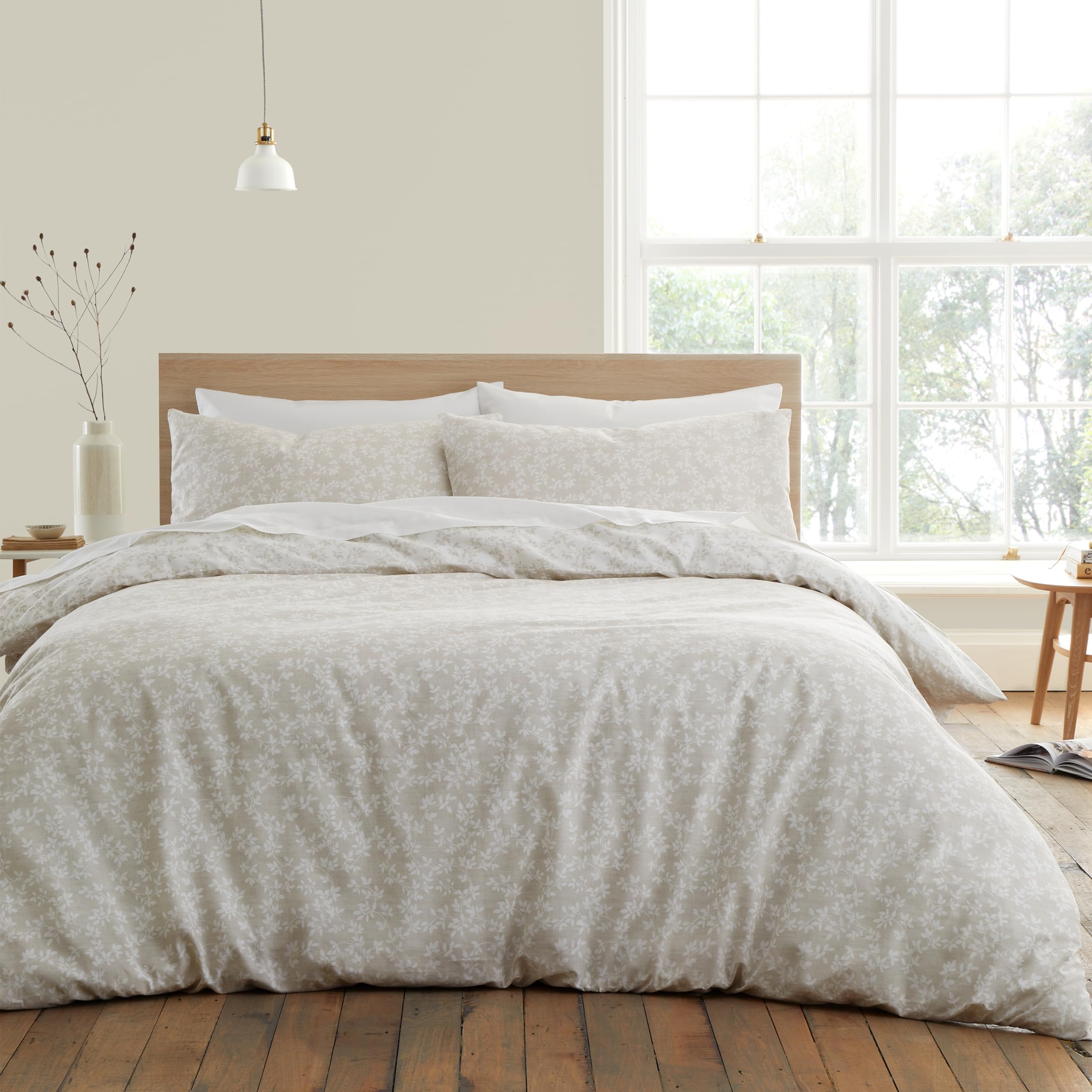 Bianca 'Shadow Leaves' Double Duvet Cover Set - 200TC Cotton Percale - Natural Color