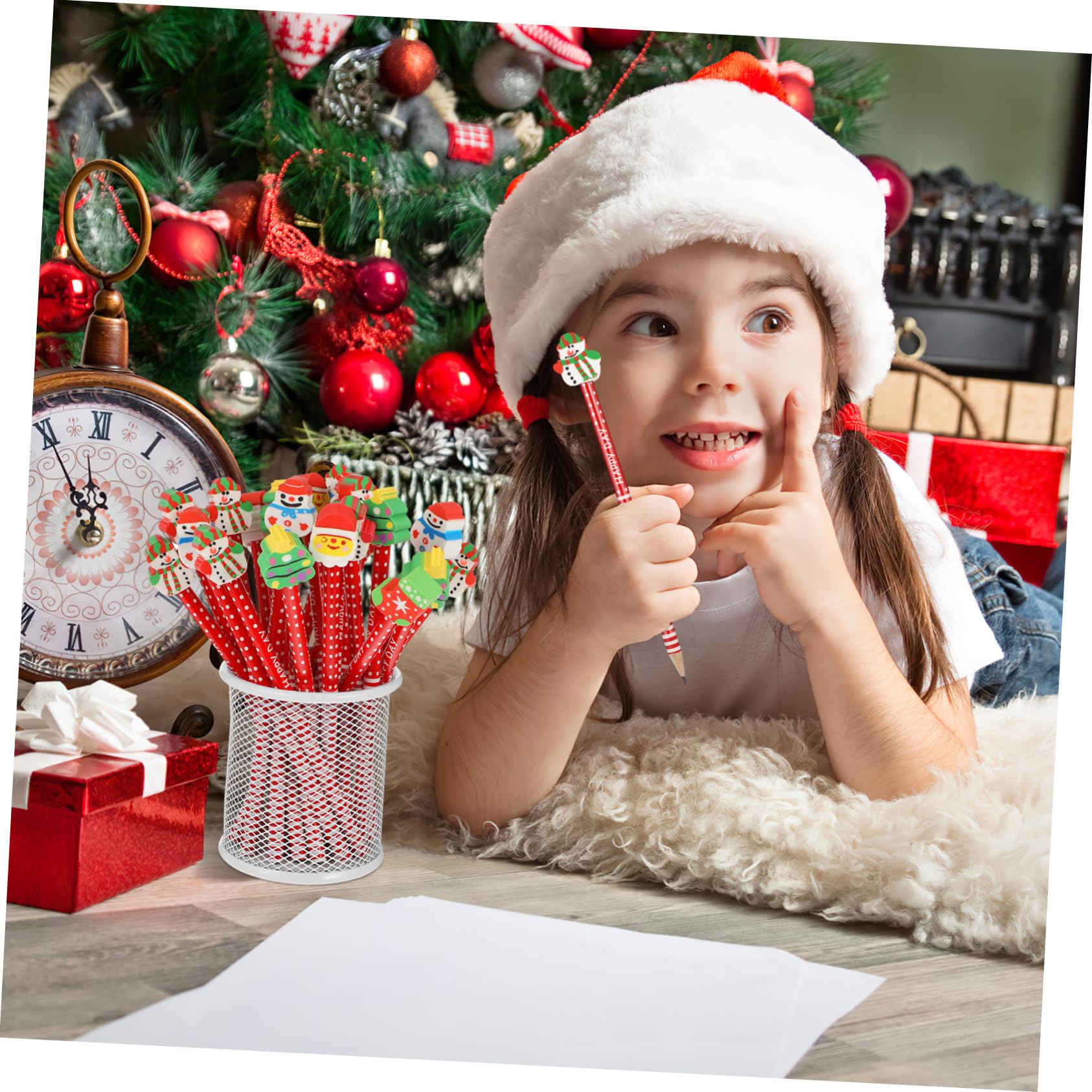 4 Sätze Weihnachts-radierstift-set Schreibkladde Weihnachtsbriefpapier Weihnachtsbleistifte Für Whiteboard Trocken Abwischbar Bleistift Hölzern 36 Stück * 4