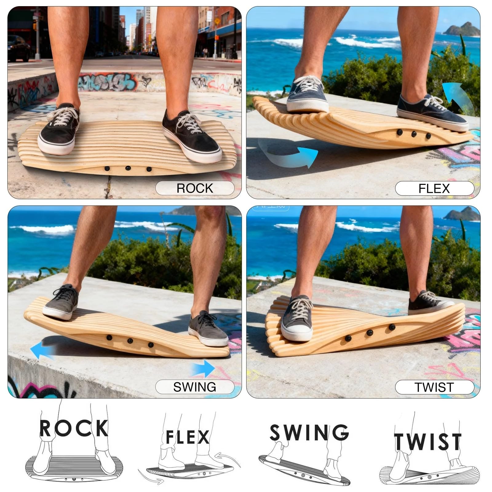 Tavola di Equilibrio Oscillante, Trave di Equilibrio in Legno per Allenamento della Forza del Core A 360°, per Il Surf E Lo Skateboard, Tavola Oscillante Antifatica per Scrivanie in Piedi