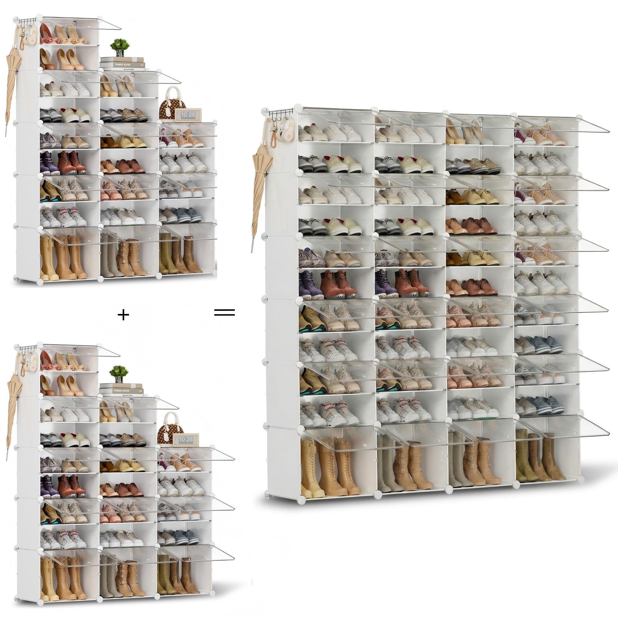 Schuhregal, Schuhschrank mit 44 Fächern, schuhregal hoch und schmal, schuhregal weiß, schuhschrank hoch geschlossen für Garderobe Flur Schlafzimmer Eingang, DIY anpassbar