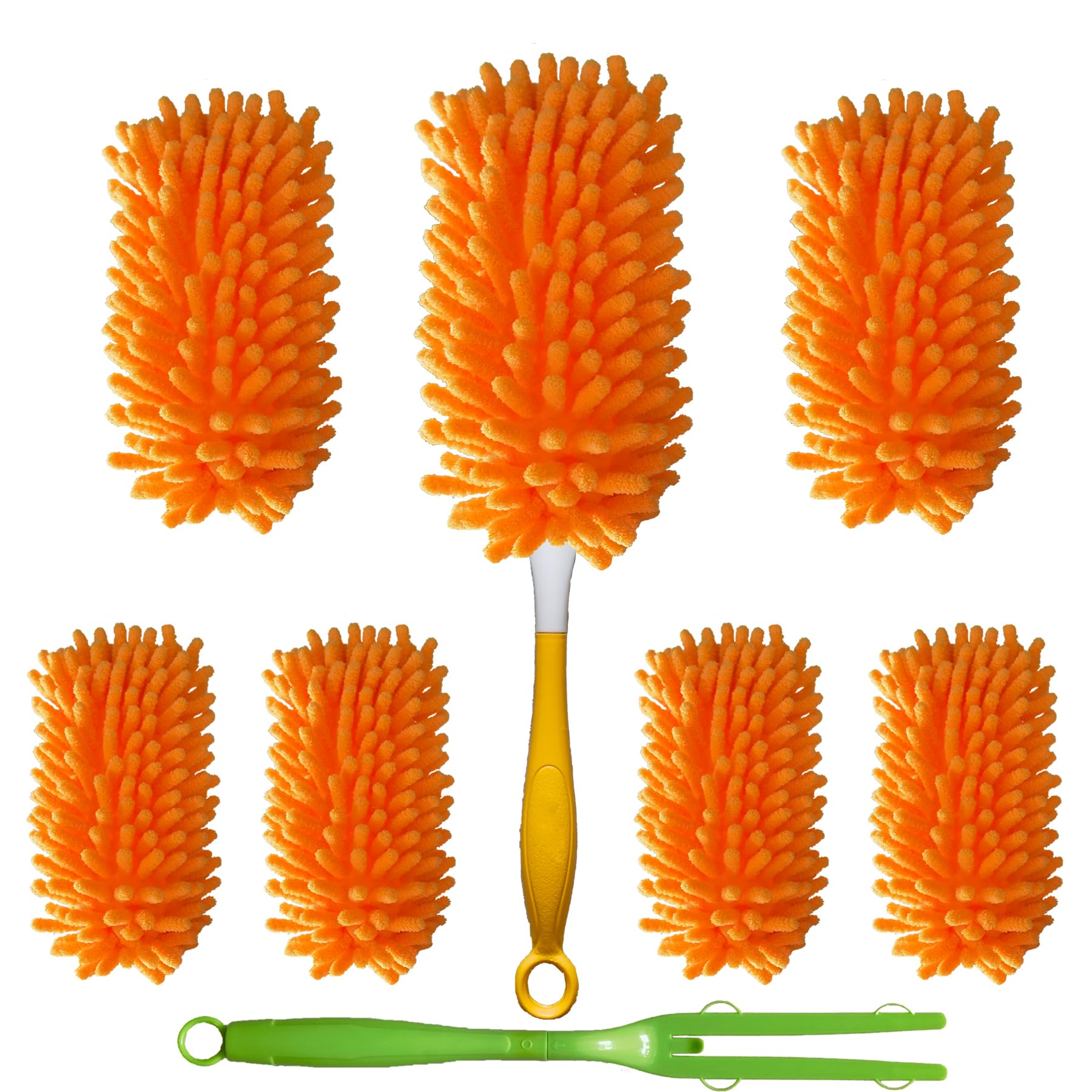 Reusable Duster for Swiffer, 6 Refills + 1 Handle, Orange