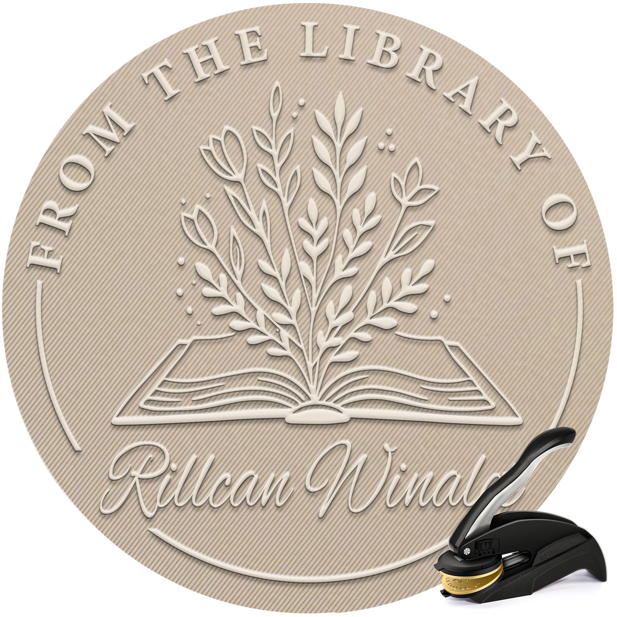 Custom Book Embosser | Book Stamp Personalized | Personal Library Embosser Custom Self-Ink Stamp from The Library of Customizable Embossing (Flowers 1)