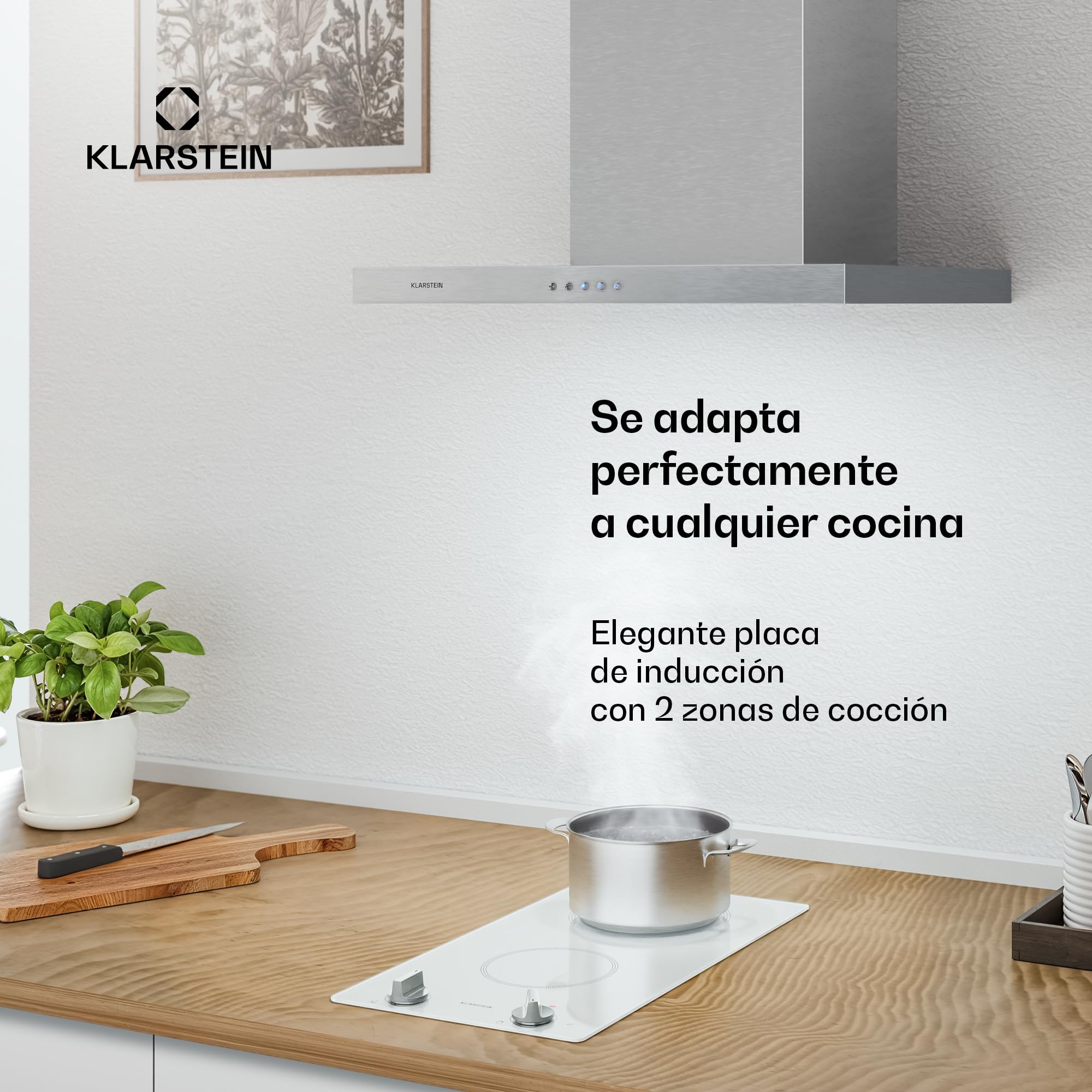 Klarstein Placa Inducción, 30cm - 2 Zonas, 3500W Boost, Mando Giratorio, Indicador Calor Residual, Protección Sobrecalentamiento, Superficie Cristal, Cocina Compacta