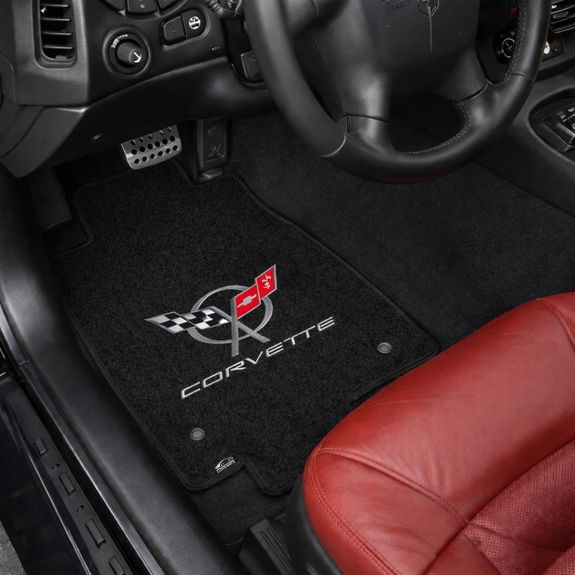 Lloyd Mats Custom-Fit Carpeted Floor Mats Premium Luxury Car Floor Liners for C5 Corvette Mats 1997-2004 (Black, 2PC - Silver Flag + Corvette)