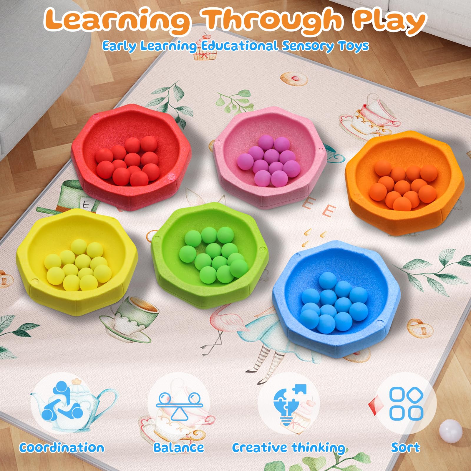 Condition photo showing New/Like New for stepping stones for kids – 6 pcs epp balance sensory kids stepping stones for toddlers 1-3 for indoor outdoor activity promoting toddler's balance and coordination skills