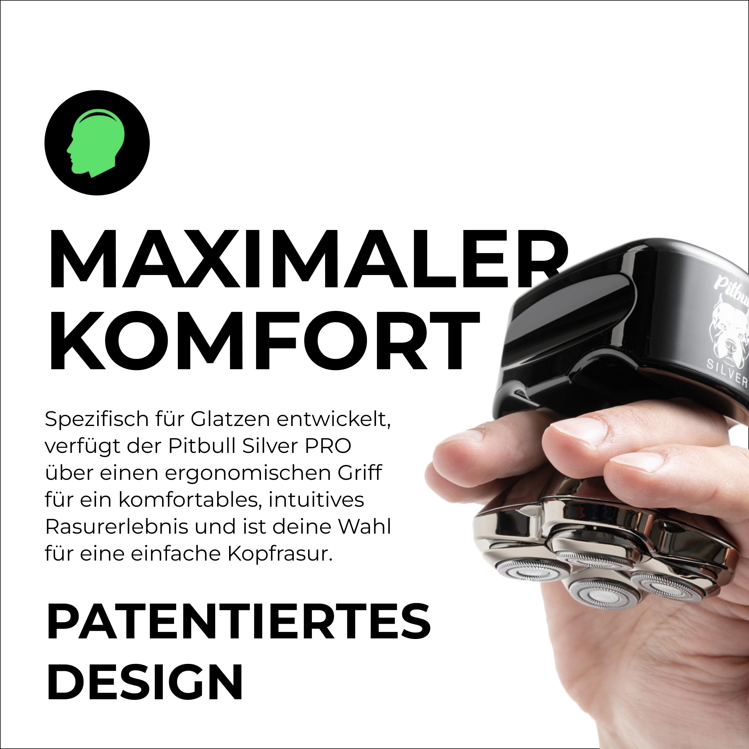 Skull Shaver Pitbull Silver Pro SX5 Kopf- und Gesichtsrasierer Elektrorasierer für Herren Nass Trocken Kabellos Wasserfest