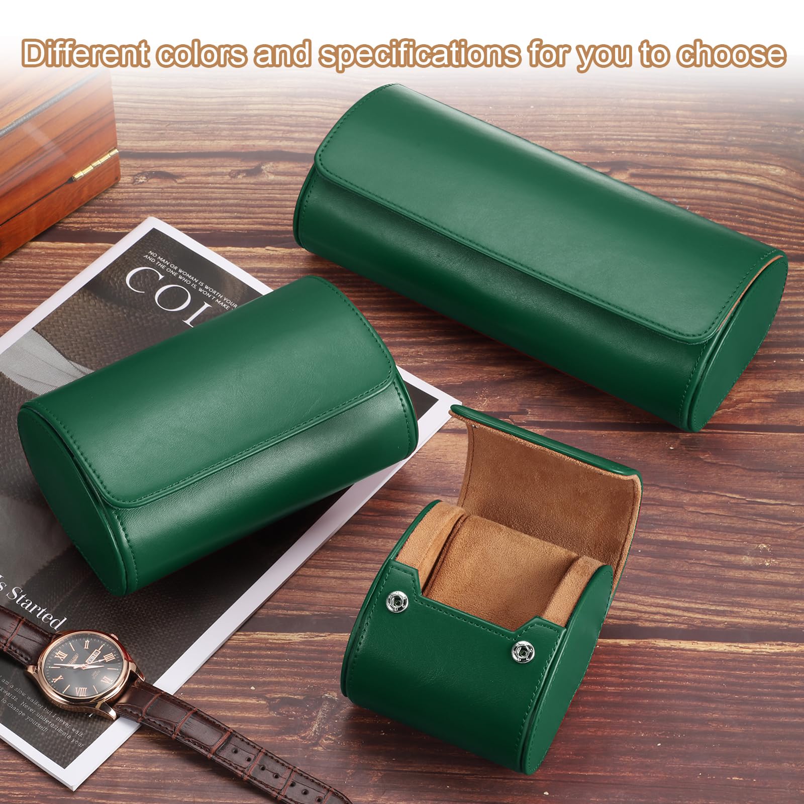 sourcing map Étui de voyage pour montre en cuir pour homme - Boîte de rangement portable pour Noël, anniversaire et anniversaire de mariage - 3 emplacements (vert)