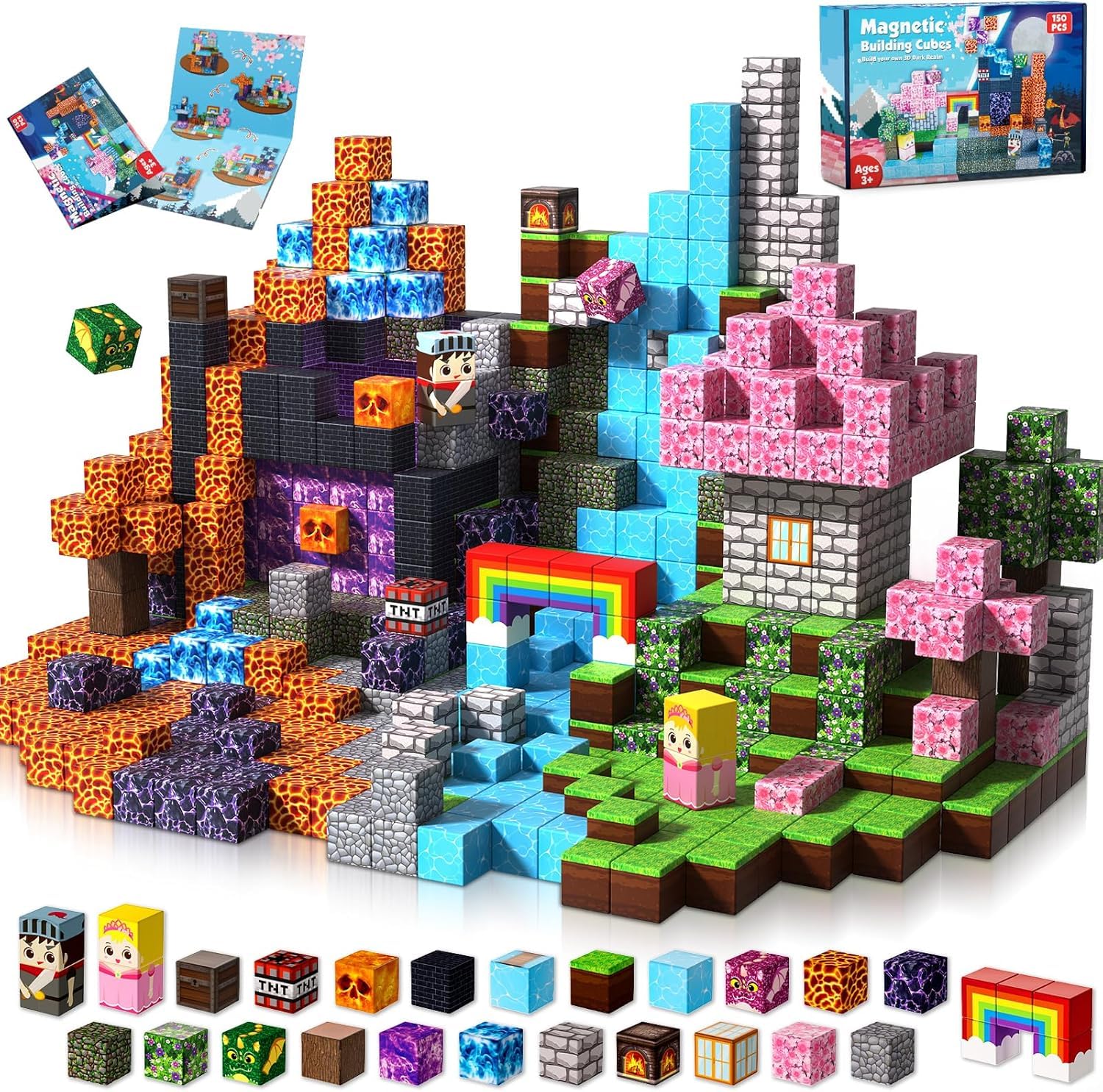 Goody KingMagnetic Blocks-150 PCS Dark Swordsman's Forest Castle Set - Magnetic Building Toys for Montessori Birthday Gifts - STEM Sensory Toys for 3 4 5 6 7 8 9 10 Boys & Girls