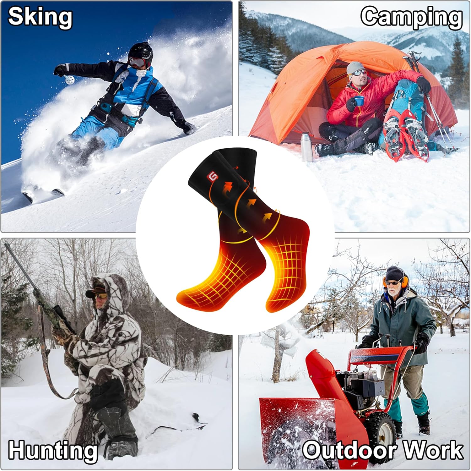 Magnolia Heated Socks for Men, 3.7V 4000mAh Rechargeable Heated Socks with 3 Heating Levels, Winter Foot Warmer Washable Thermal Socks for Skiing, Hiking, Camping, Fishing, Hunting (Black, Large)