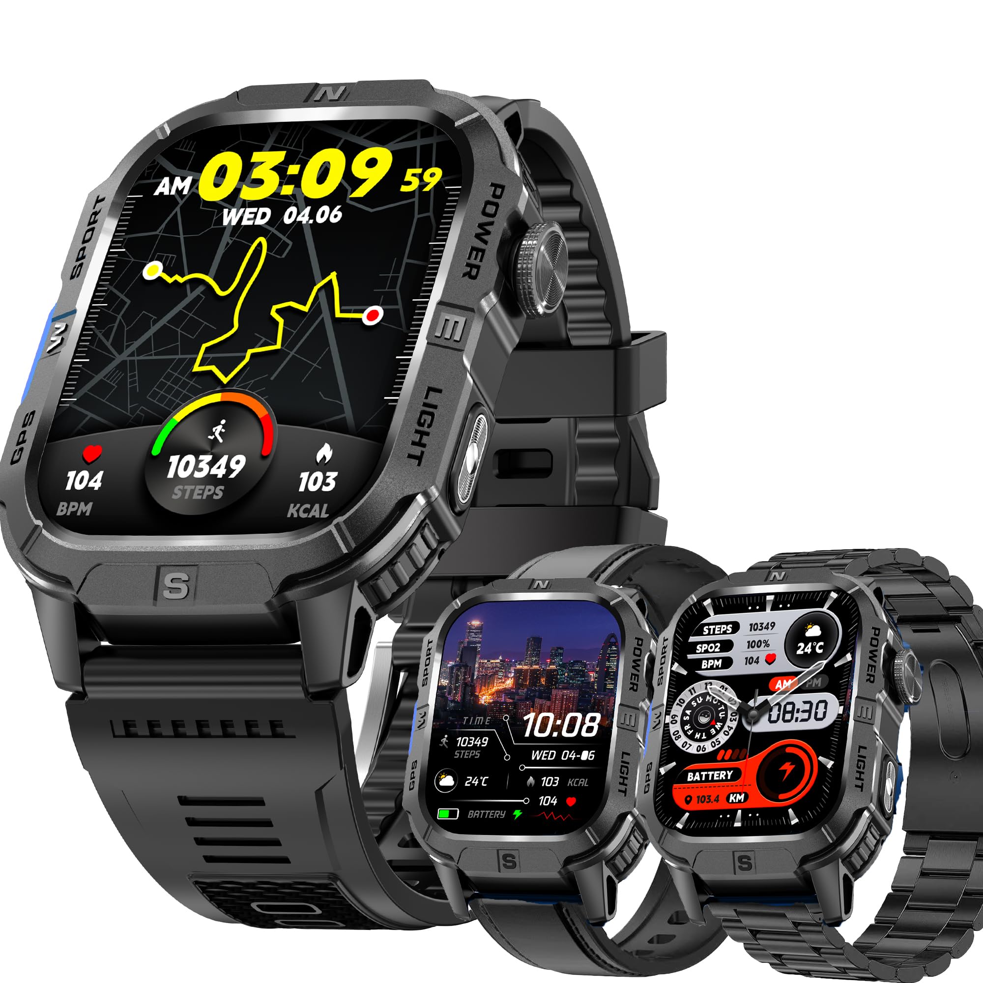 Montre Connectée Homme, 2,01" AMOLED GPS Smart Watch Femme avec Appel Bluetooth 5,2/Numérotation, Smartwatch Compatible Android iOS Podometre Partagé Montre 123 Sports Cardiofrequencemetre (Noir)