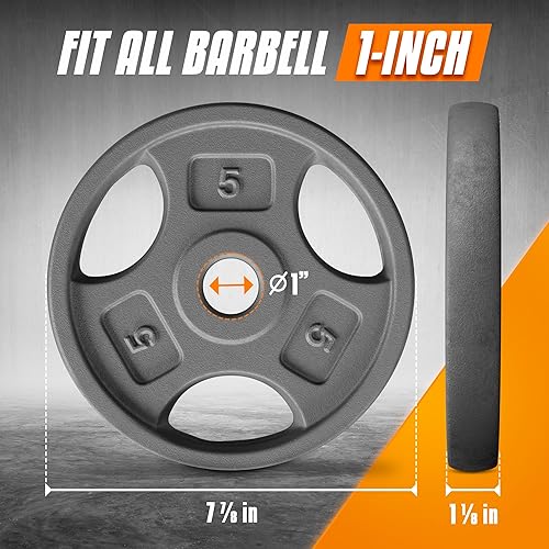Miniatura 2 de Yes4All Placas de peso de agarre estándar de 1 pulgada, hierro fundido con varios tamaños de 2.5 libras a 35 libras para entrenamiento de fuerza,