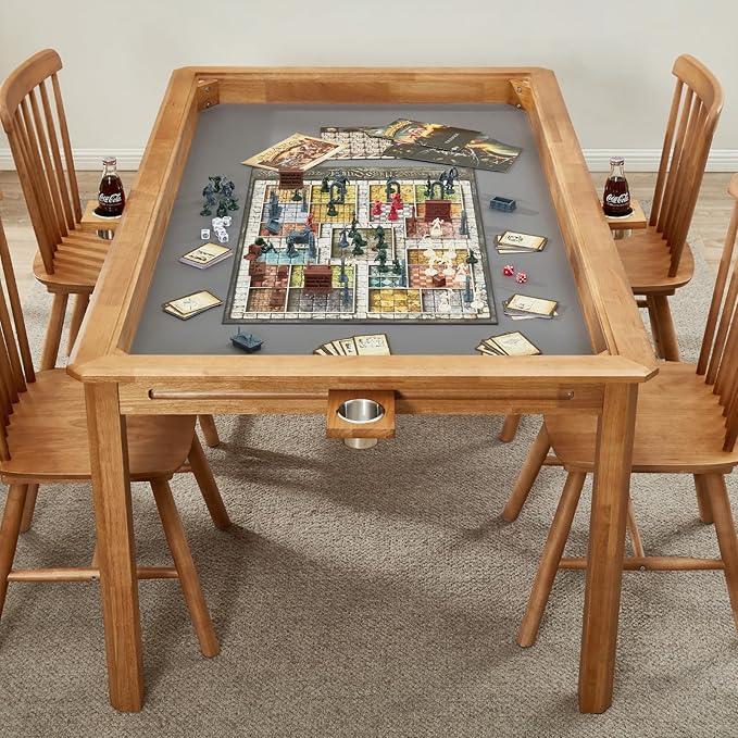 Board Game Table with Removable Table Top, Seats 4 to 6 Players with 4ft-9in x 2ft-9in Play Area, Includes Play Mat and Detachable Cup Holders, Minimal Assembly Required